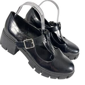 MADDEN GIRL! ULTRA SUPER CHUNKY BLACK PATENT LEATHER T-STRAP MARY JANE'S! SZ 9.5